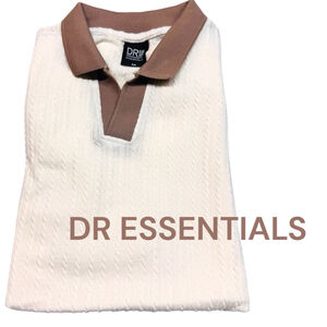 Men's DR ESSENTIALS Cream Brown Textured Polo Shirt M